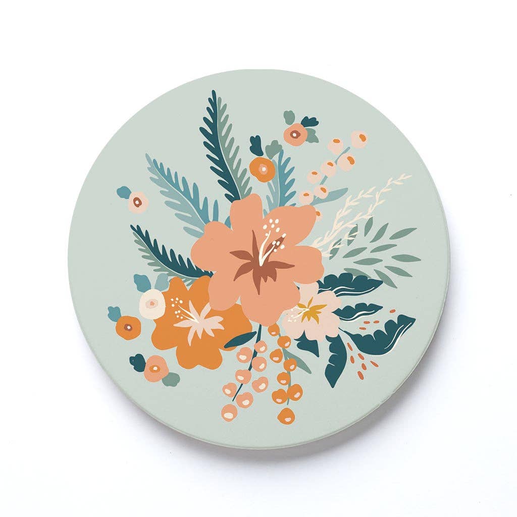 Vintage Florals Blue Ceramic Coaster
