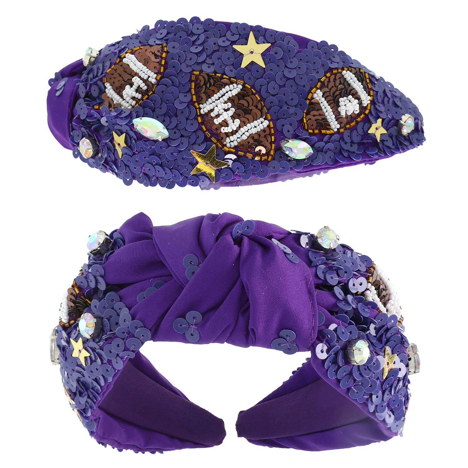 Football Top Knot Jeweled Beaded Headband