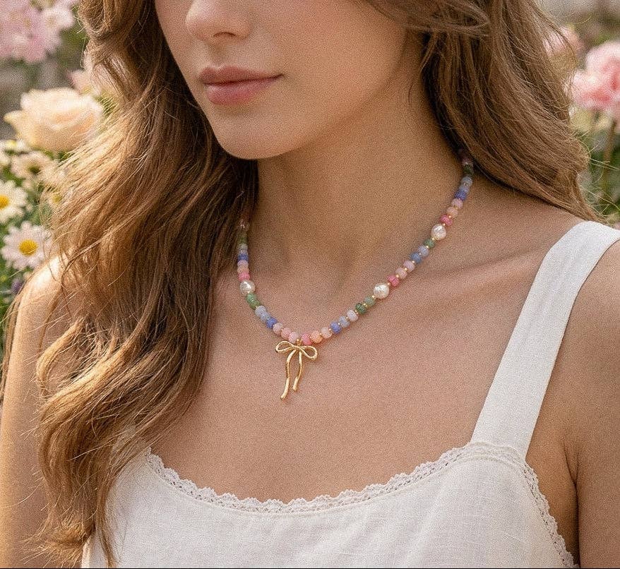Pastel Bow Beaded Necklace