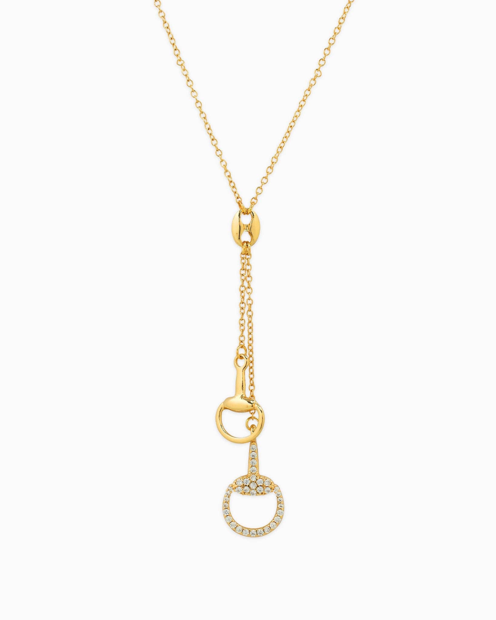 Gold Horsebit Y Necklace