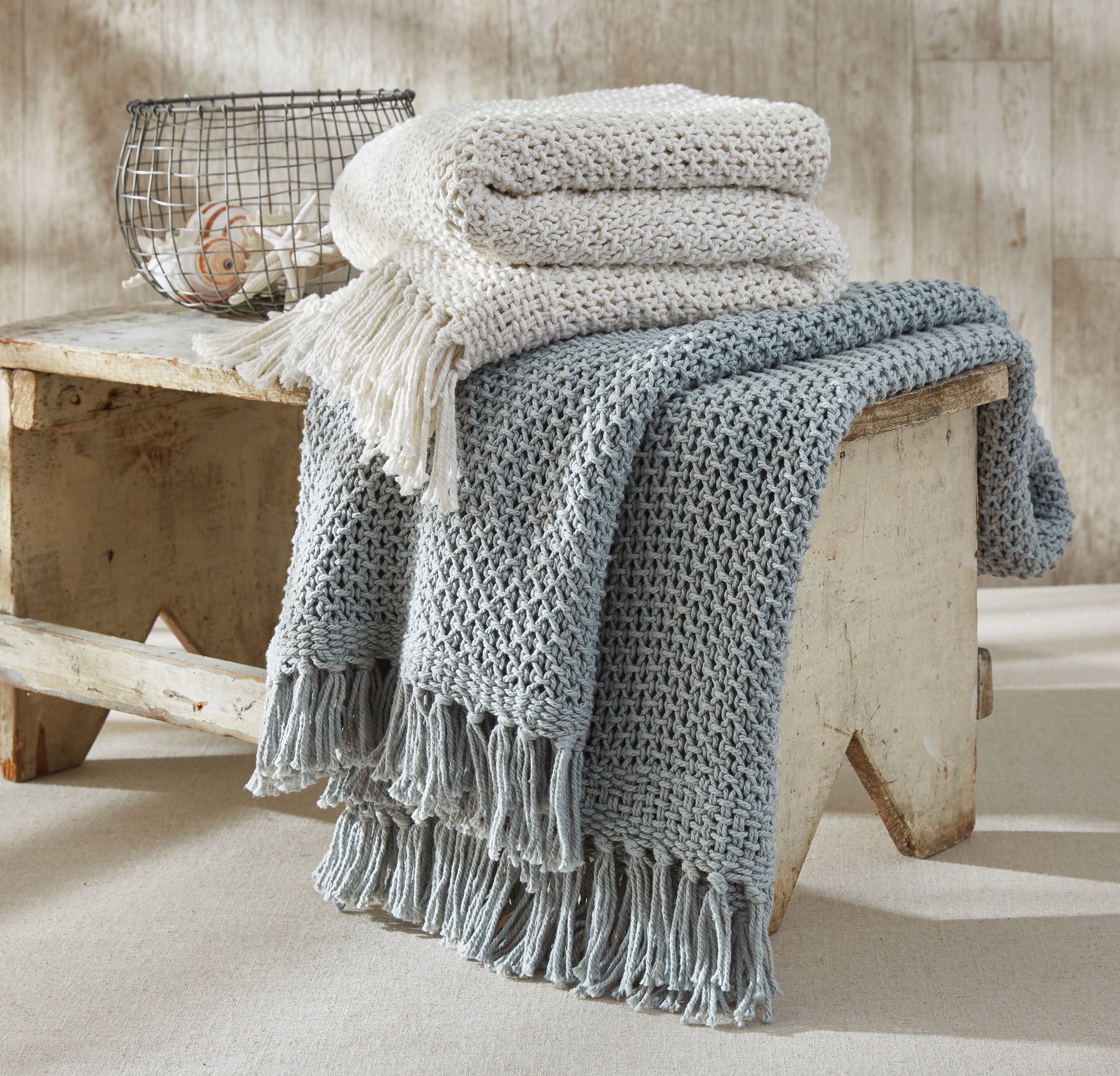 Open Knit Throw - Mist