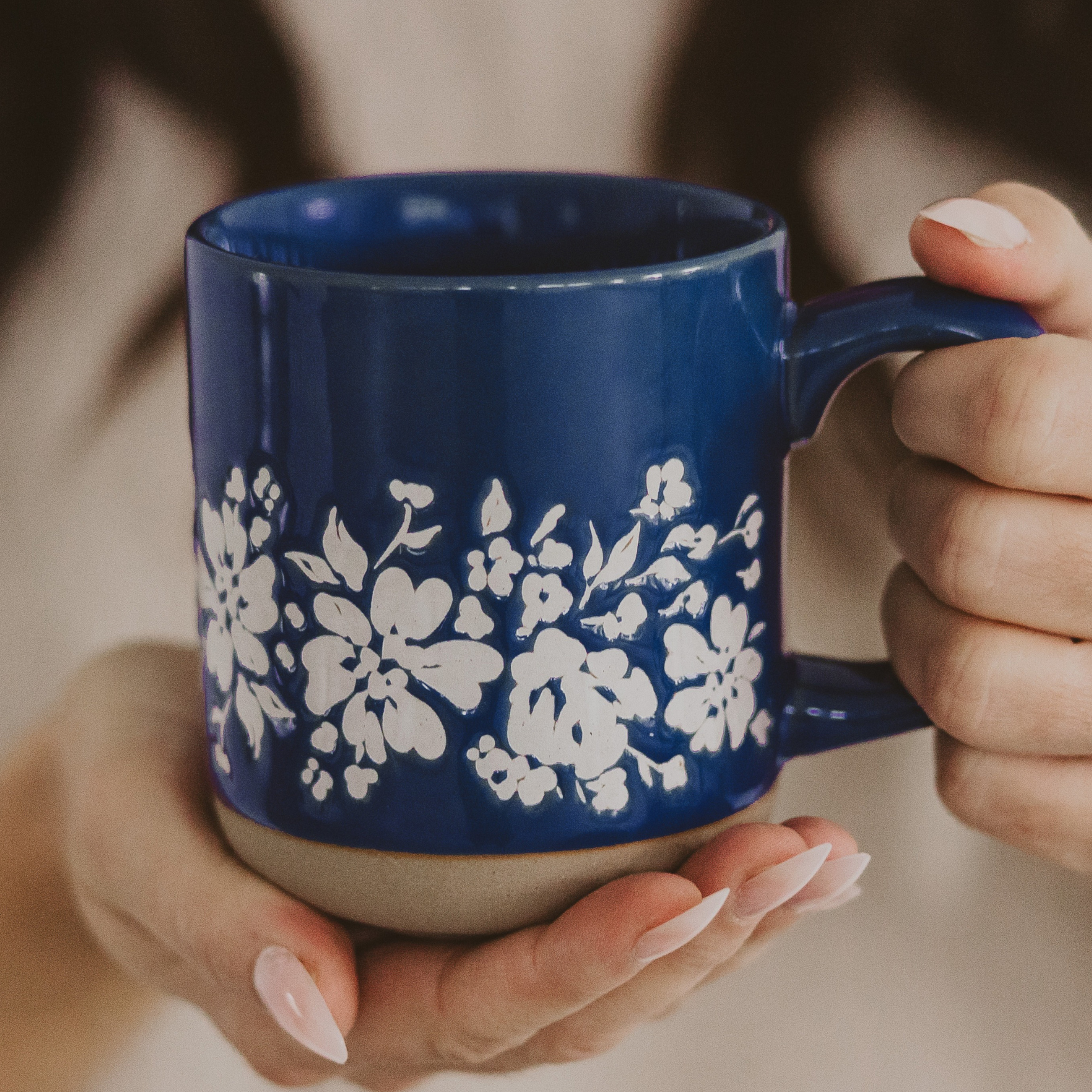Blue Floral Stoneware Mug
