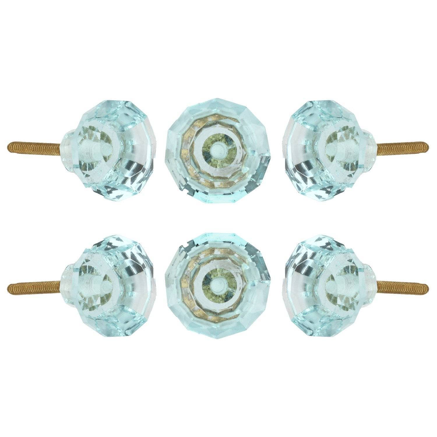 Turquoise Cut Glass Knob