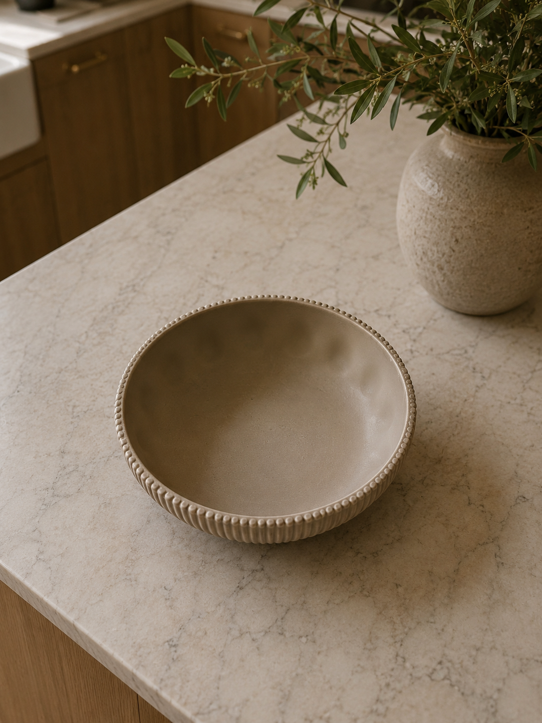 Concrete Ribbed Decorative Bowl