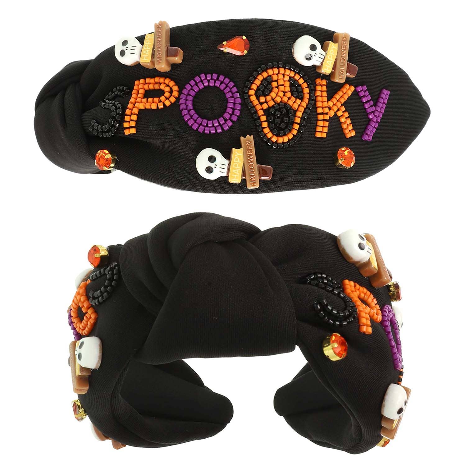 Halloween Spooky Crystal Beaded Skull Knot Headband