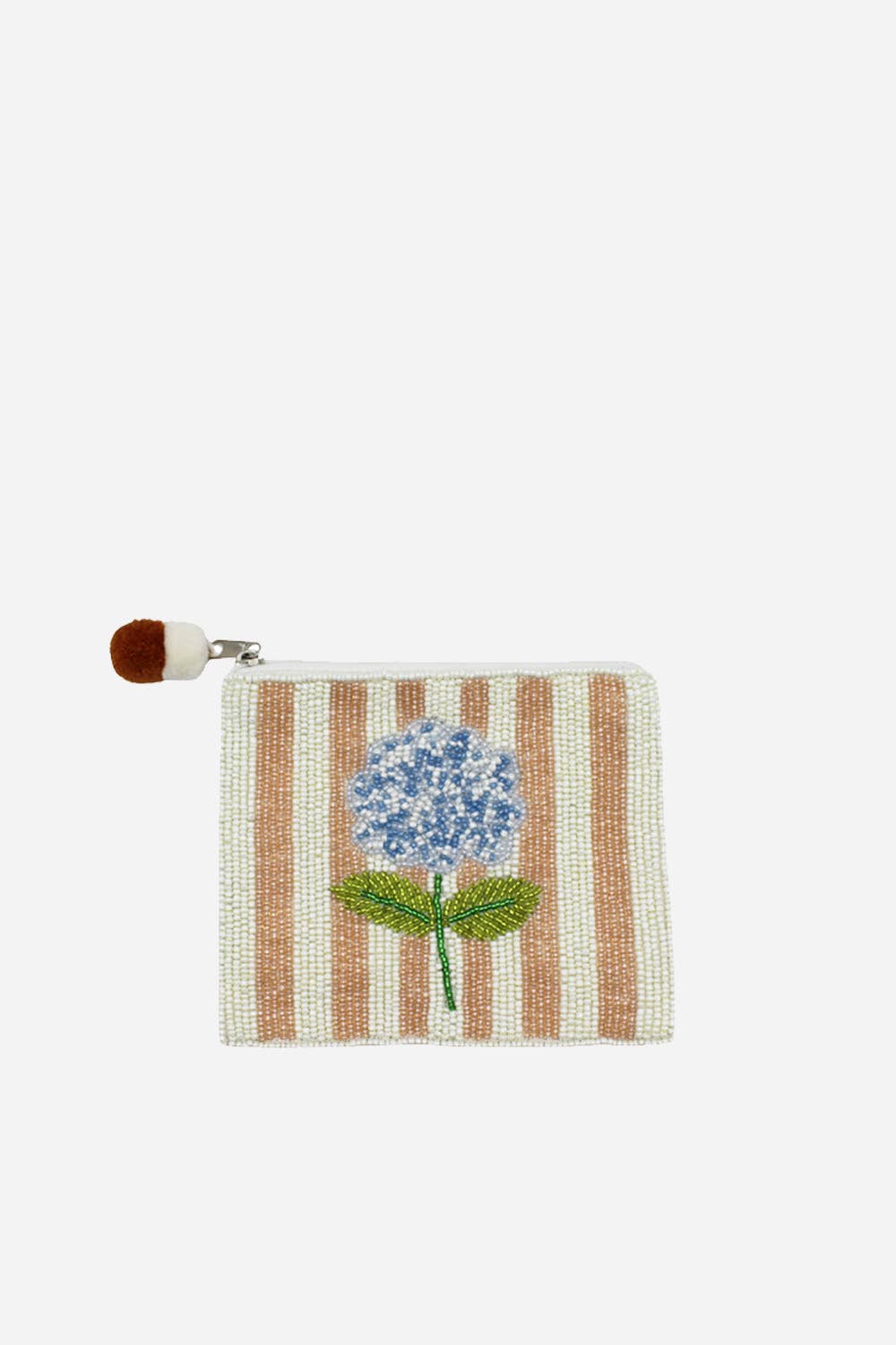 Striped Hydrangea Beaded Pouch - Tan