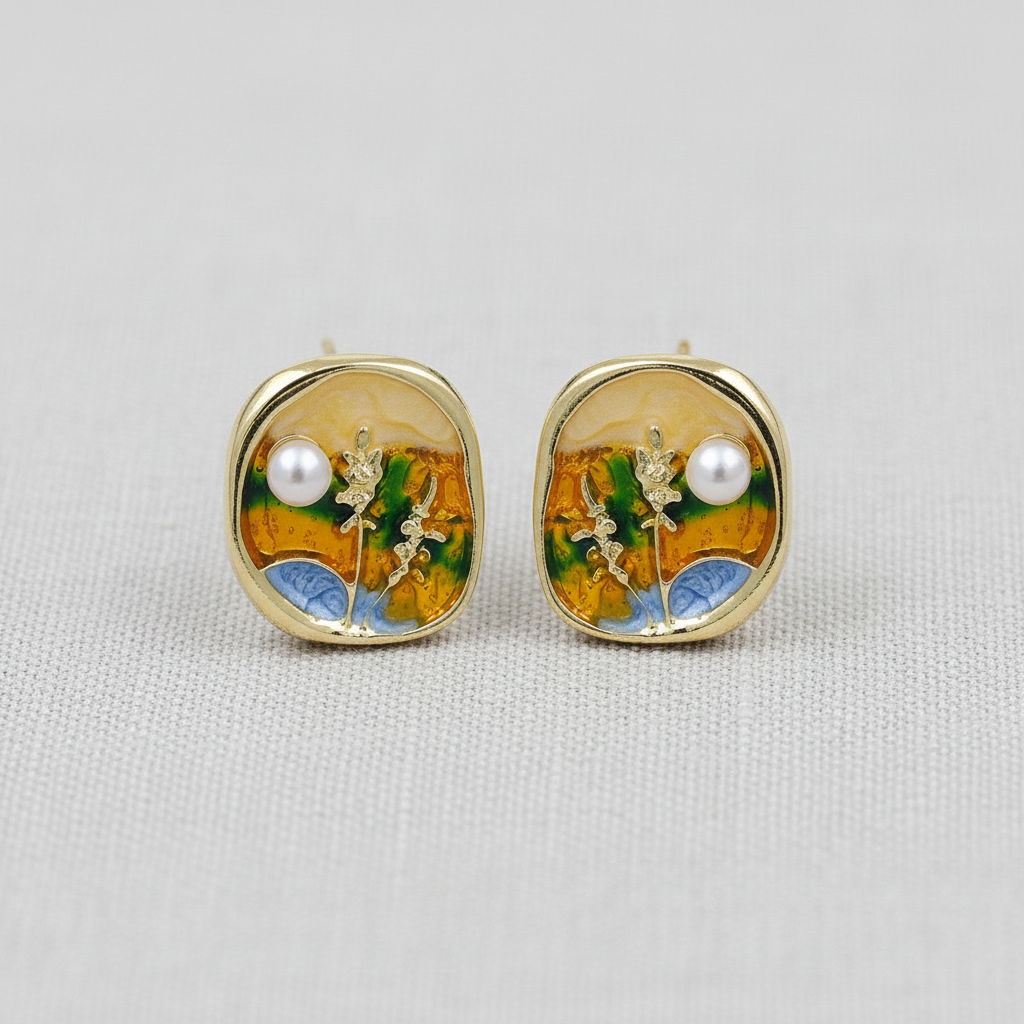 Oval Sunset Pearl Drop Earrings
