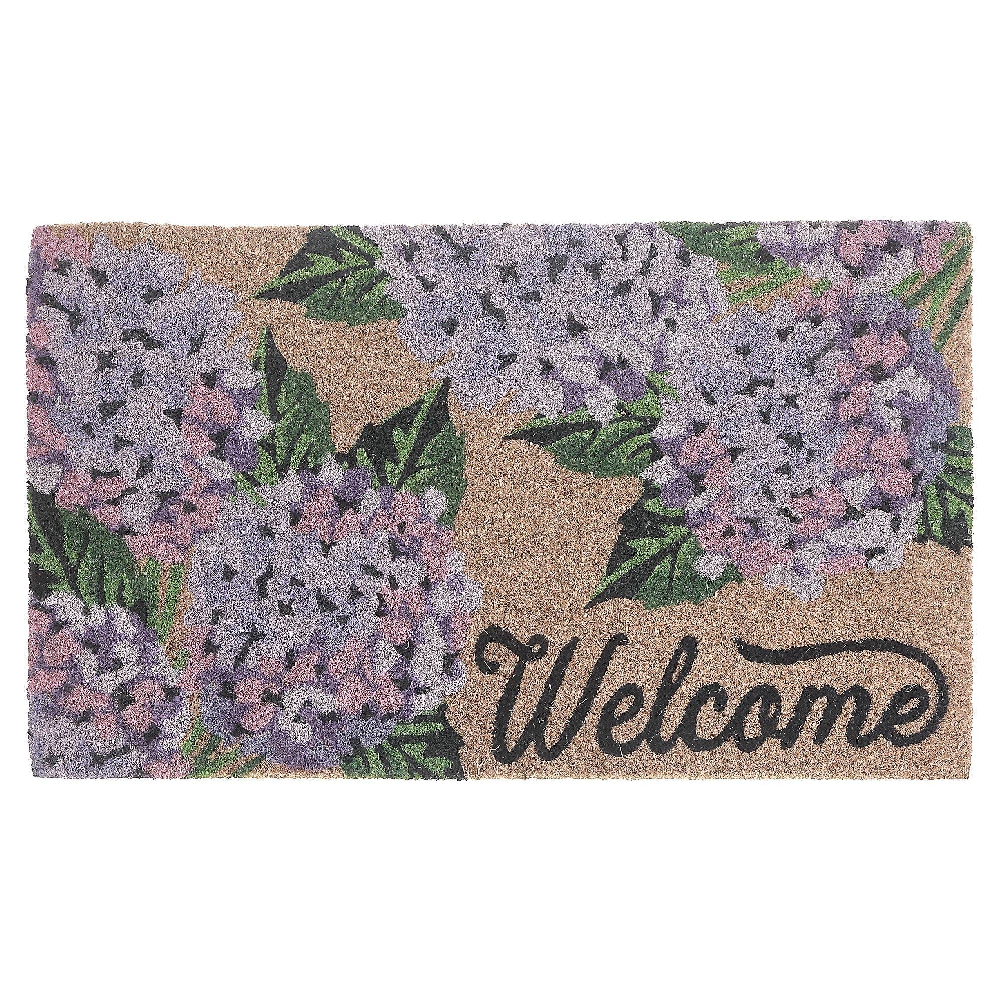 Coir Door Mat Hyrangea Welcome