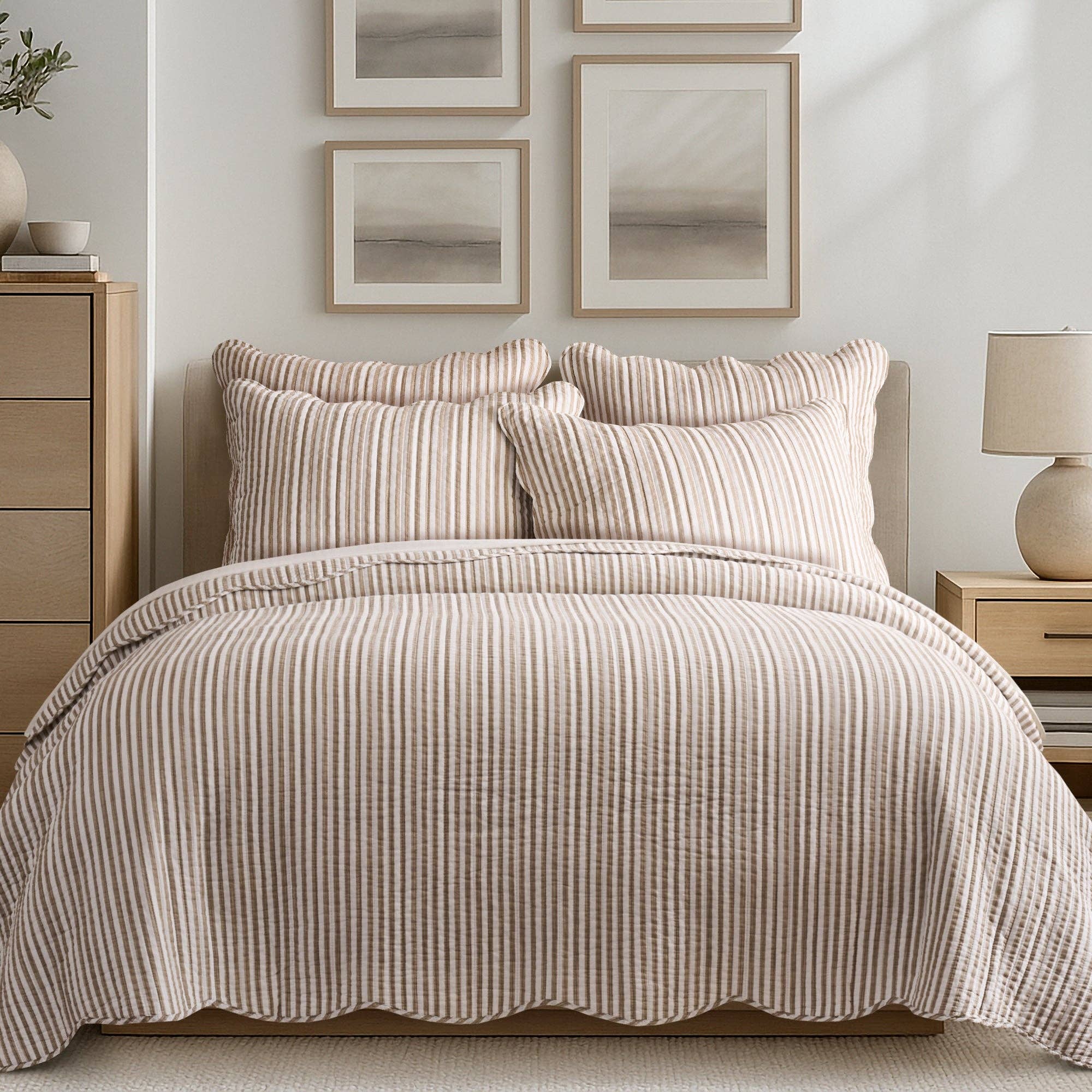 Neutral Stripe Reversible Quilt Set