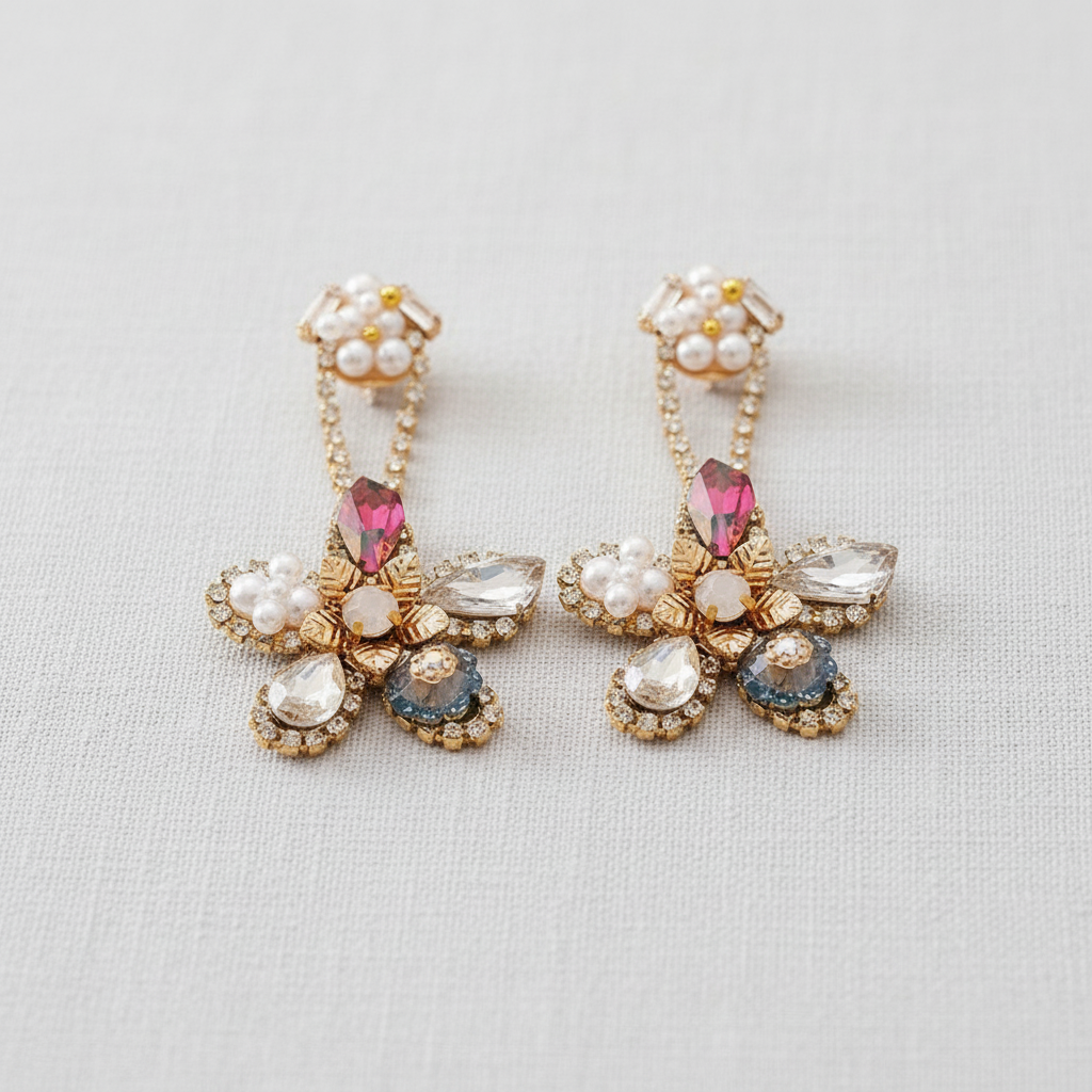 Zircon Pearl Flower Earrings