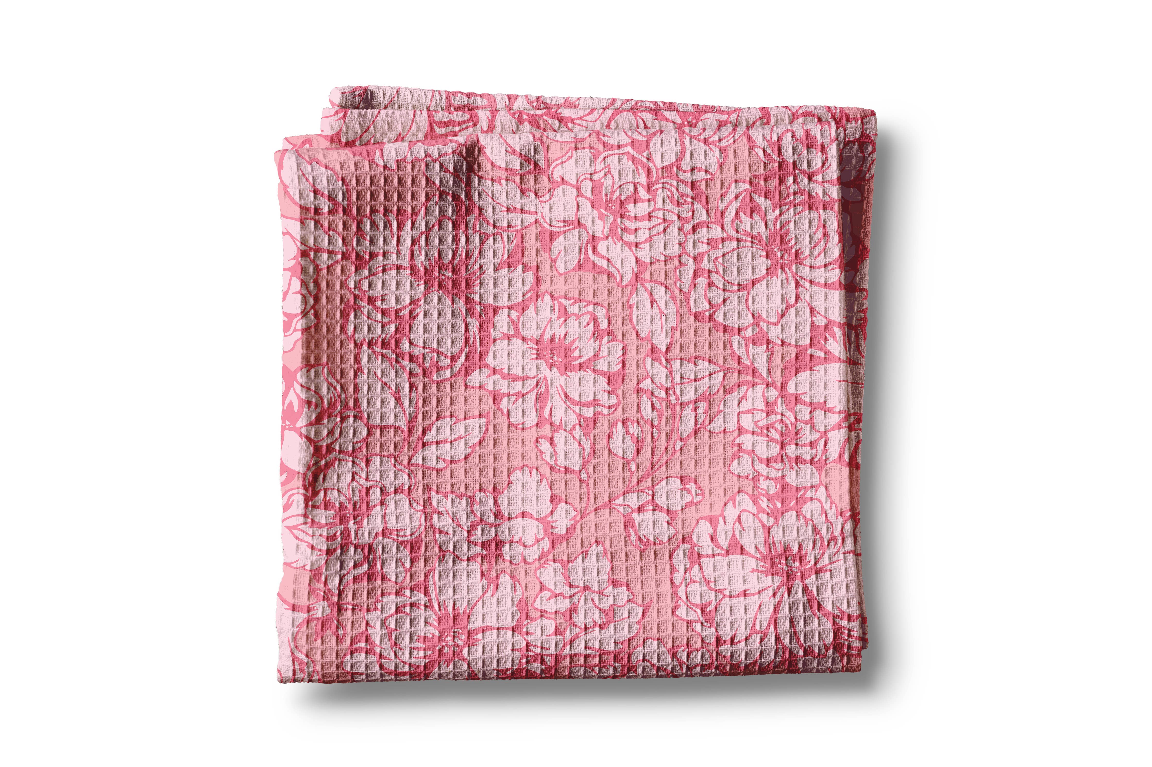 Pink Floral Waffle Weave Tea Towel