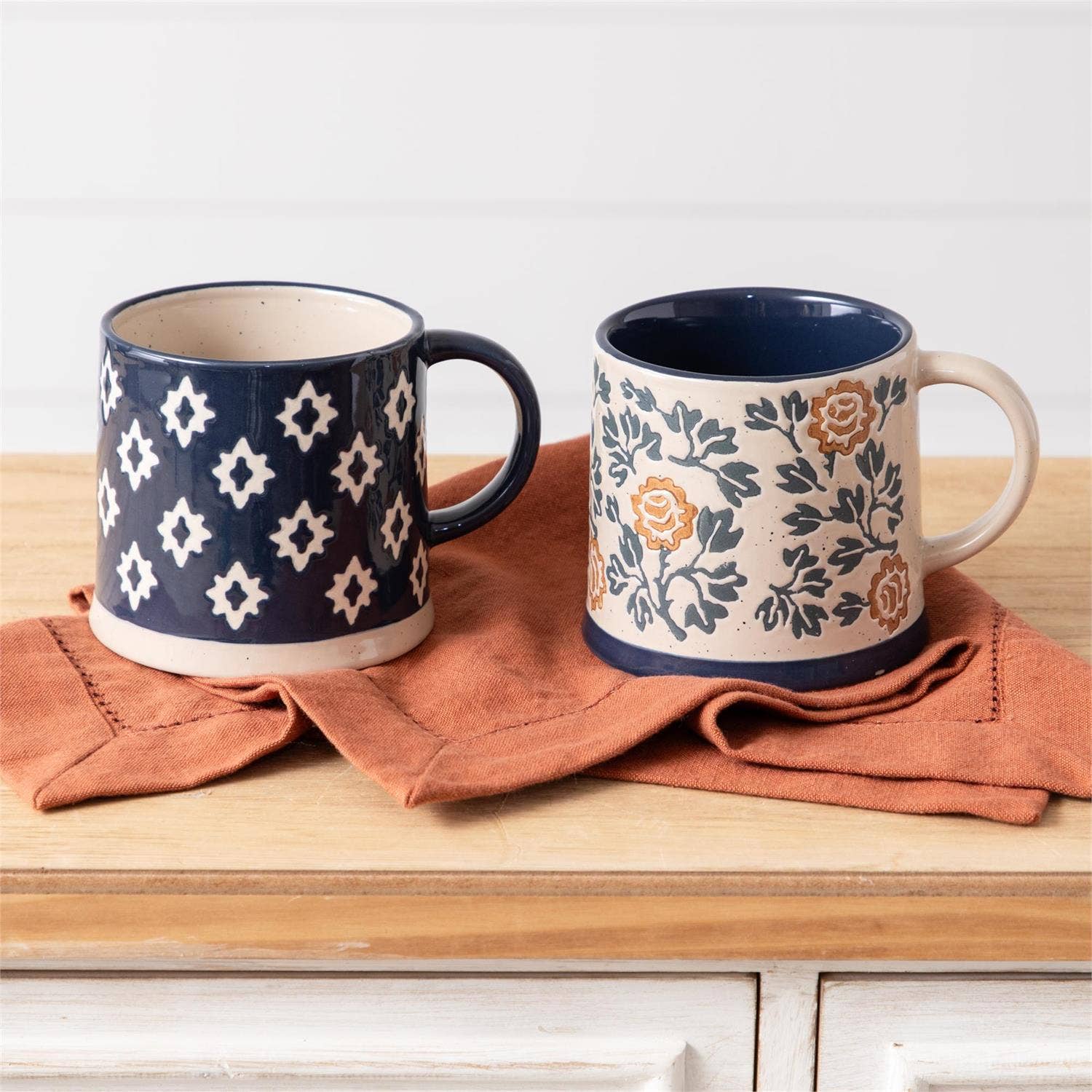 Stoneware Mug | Floral | Blue Motif