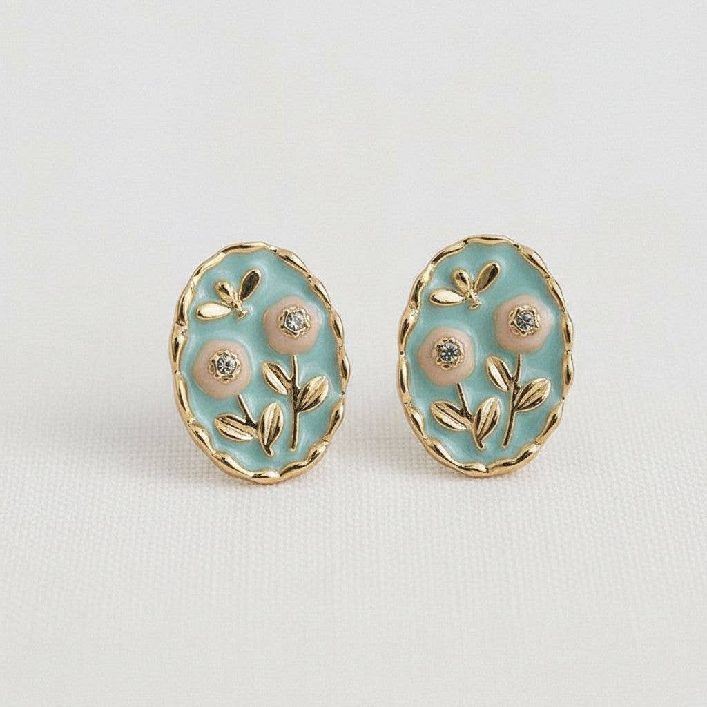 Vintage Floral Enamel Earrings