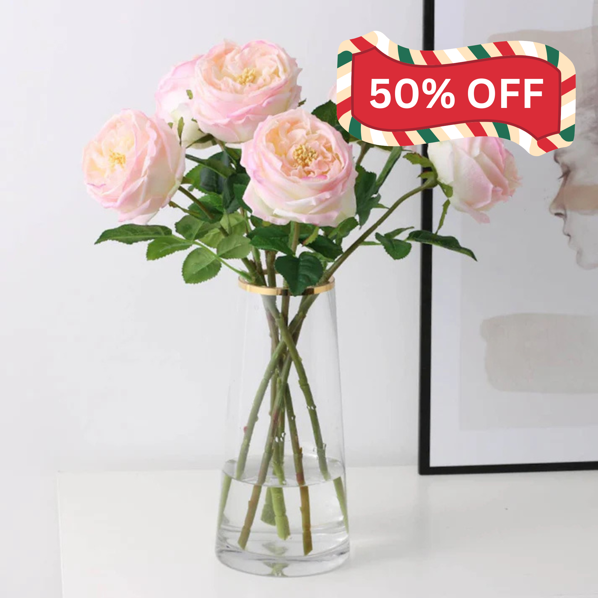 Faux English Austin Cabbage Rose Stem