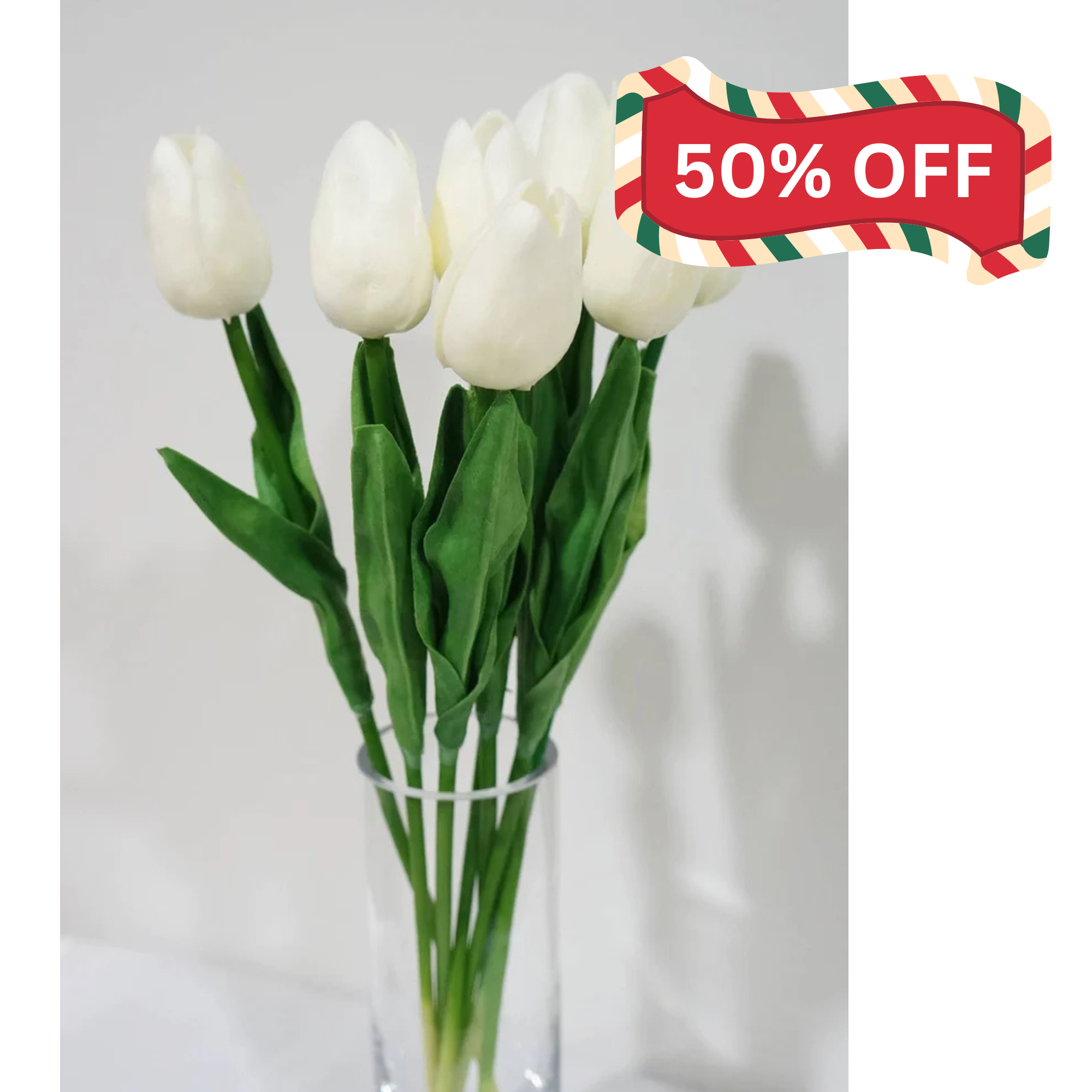Faux Tulip Bouquet 13" - White